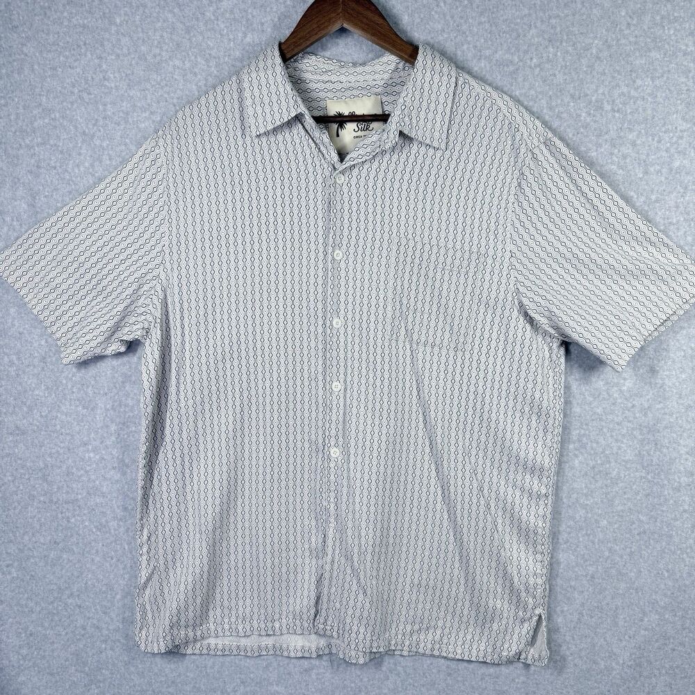 Vintage Silk Hawaiian Shirt Mens Size 2XL 100% Silk Geometric Button Up Blend